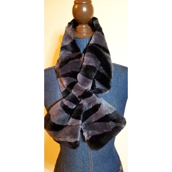 ✅#60 NEW WITHOUT TAG AUTHENTIC genuine FUR blk gray - Picture 1 of 10